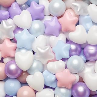 TRENDPLAY Ball Pit Balls Star and Heart Shapes for Baby Toddlers - 100 200 500 Plastic Balls for Kids Pet Ball Pit Fun and Play Party