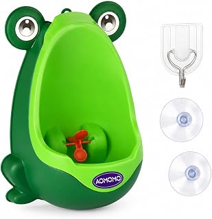 Frog Pee Training Urinal, Frog Potty Training Urinal for Toddler Boys with Spinning Target, Wall Mounted Boys Pee Trainer with Hook, Green