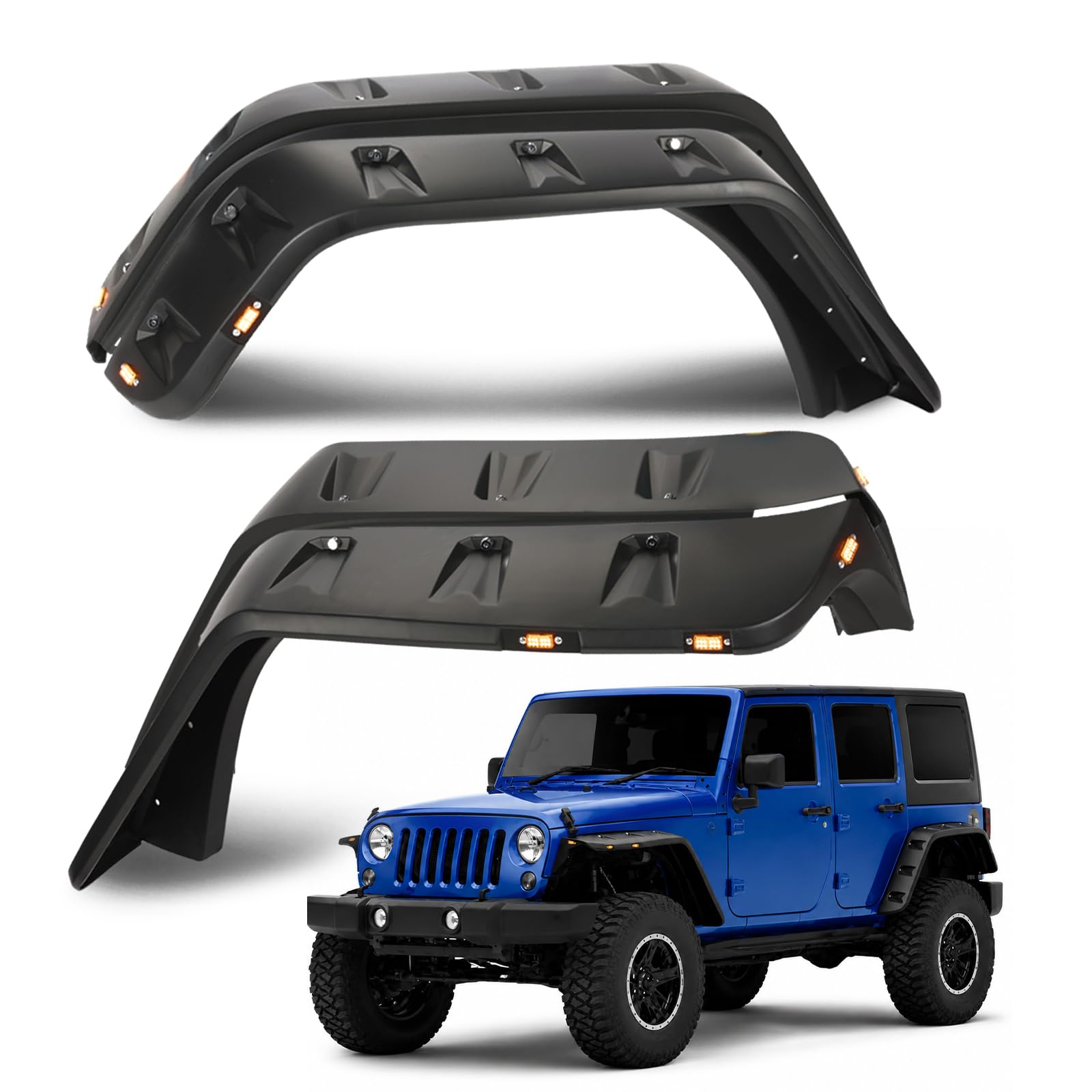 4PCS Fender Flares Fit Jeep JK Wrangler 2007-2018, 2/4 Door Model Unlimited | Ru