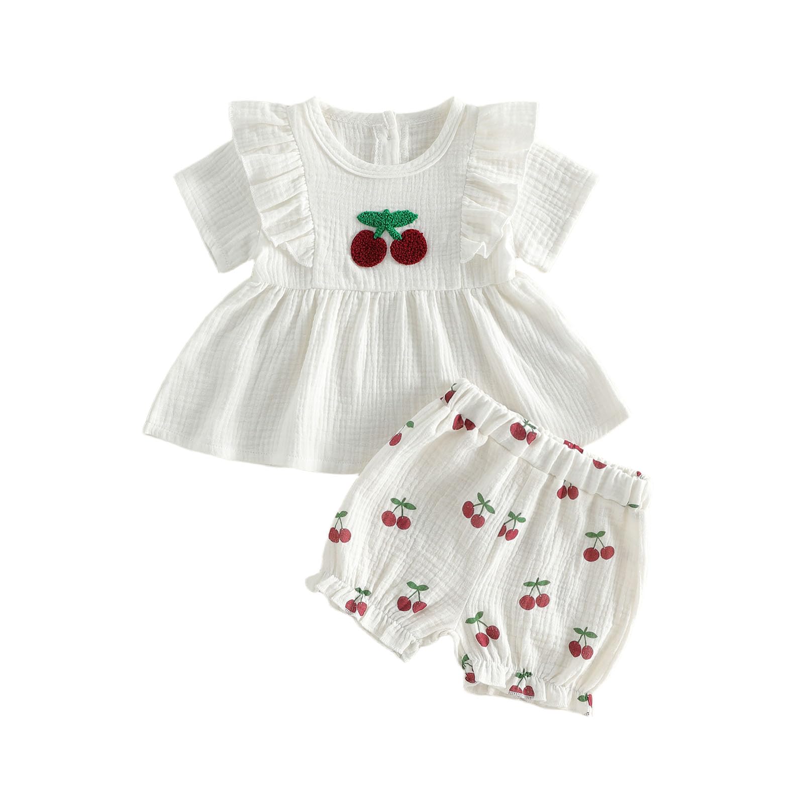 Amnnchya Toddler Girl Clothes Baby Summer Spring Outfits Cute Bow Button Smocked