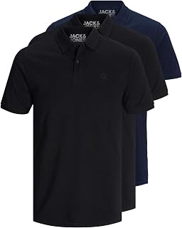 Jack & Jones 12171776 Pack of 3 Men's Polo Shirts Slim Fit Short Sleeve Black White Blue Grey XS S M L XL XXL