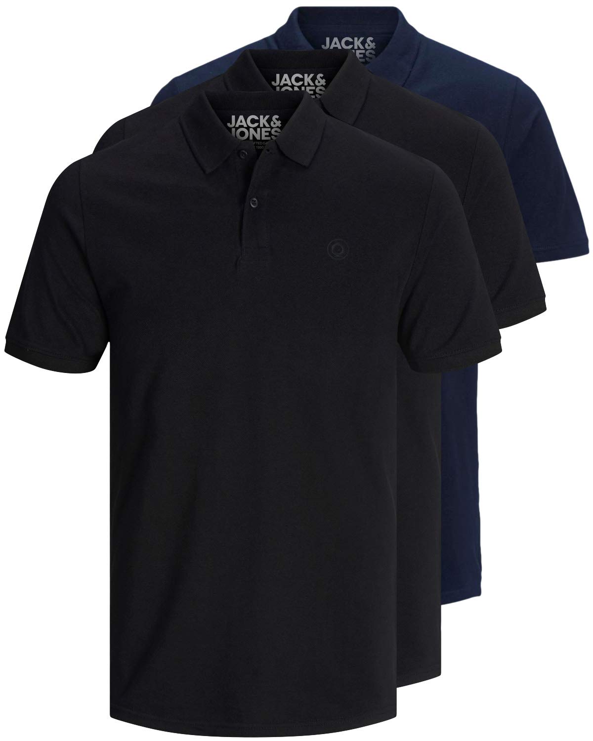 Jack & Jones 12171776 Pack of 3 Men's Polo Shirts Slim Fit Short Sleeve Black Wh