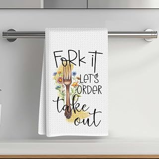 Kitchen Towels with Fork, Decorative Floral Tea Towels, Absorbent Tea Towels with Flowers Gift for Farmhouse Style Kitchen, Home Decor, Gifts for Chef, Mom, Friend