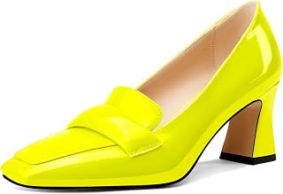 Castamere Women's Chunky Mid Width Square Heel Pointed Pumps Slip-on Office Dress Loafers Shoes 7CM Heels
