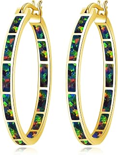 Opal Hoop Earrings for Women Gemstone Big Hoop Earrings 32mm