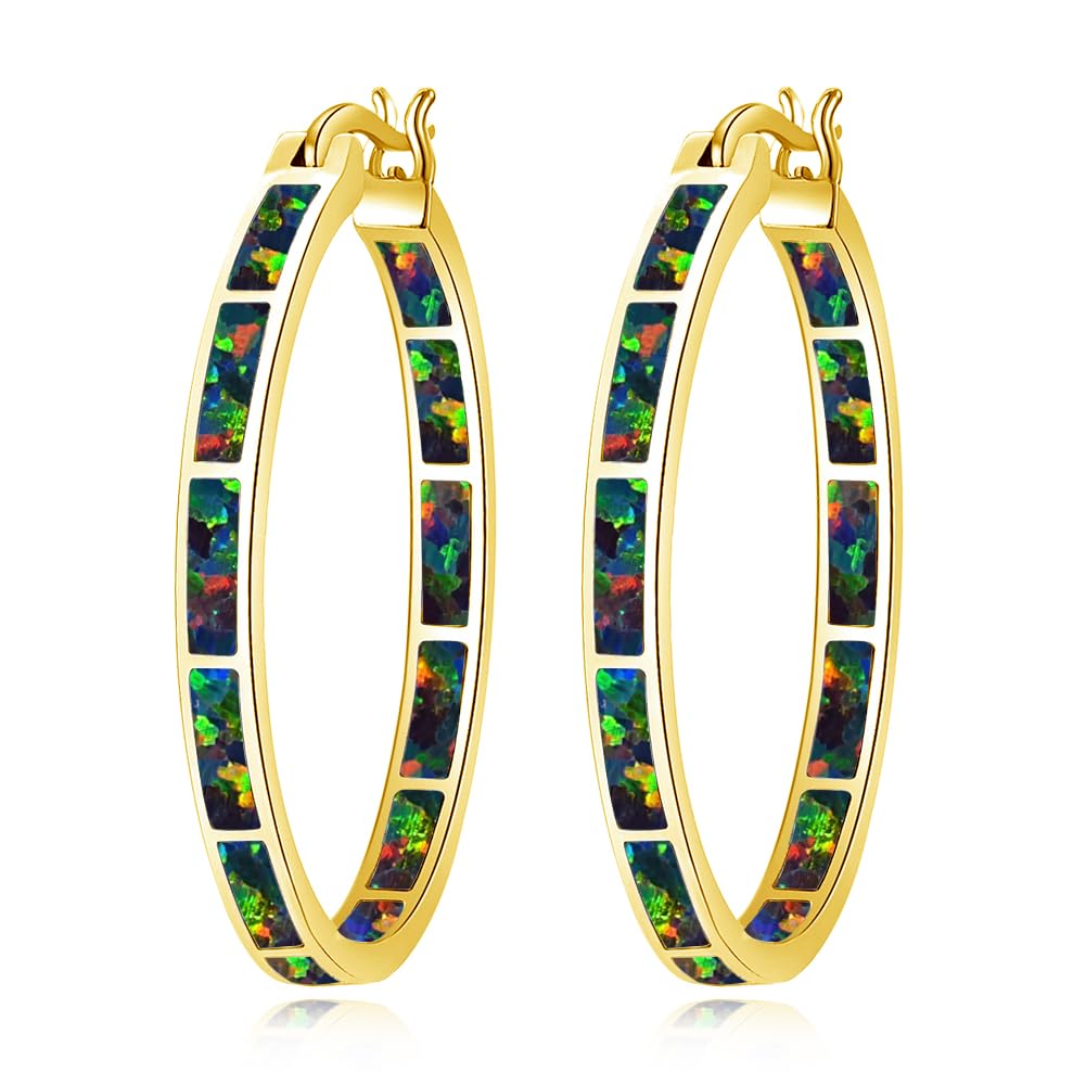 Opal Hoop Earrings for Women Gemstone Big Hoop Earrings 32mm