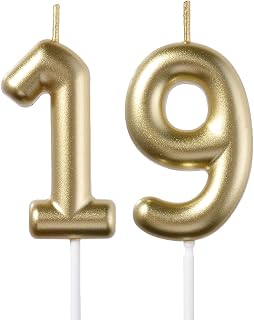 2.35 in Gold 19 Birthday Candles,19th Birthday Decorations for Boys Girls
