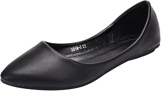 ANUFER Women's Ballet Flats Pointed-Toe Microfiber Leather Slip-on Dress Pumps Shoes