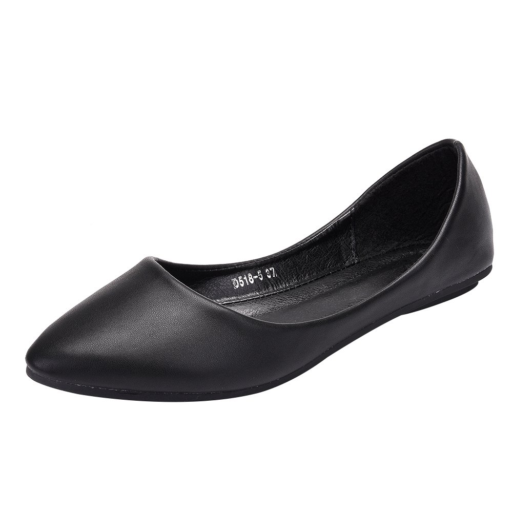 ANUFER Women's Ballet Flats Pointed-Toe Microfiber Leather Slip-on Dress Pumps S