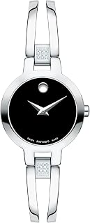 Movado Amorosa Women's Watch - Swiss Quartz Movement, Stainless Steel Bangle Style Bracelet Watch with 18 Diamonds - 3 ATM Water Resistance - Classic Luxury Fashion Timepiece for Her - 24mm, Silver