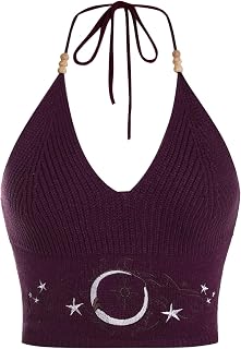 Verdusa Women's Y2k Halter Tops Embroidery Crop Top Western Cowgirl Shirts