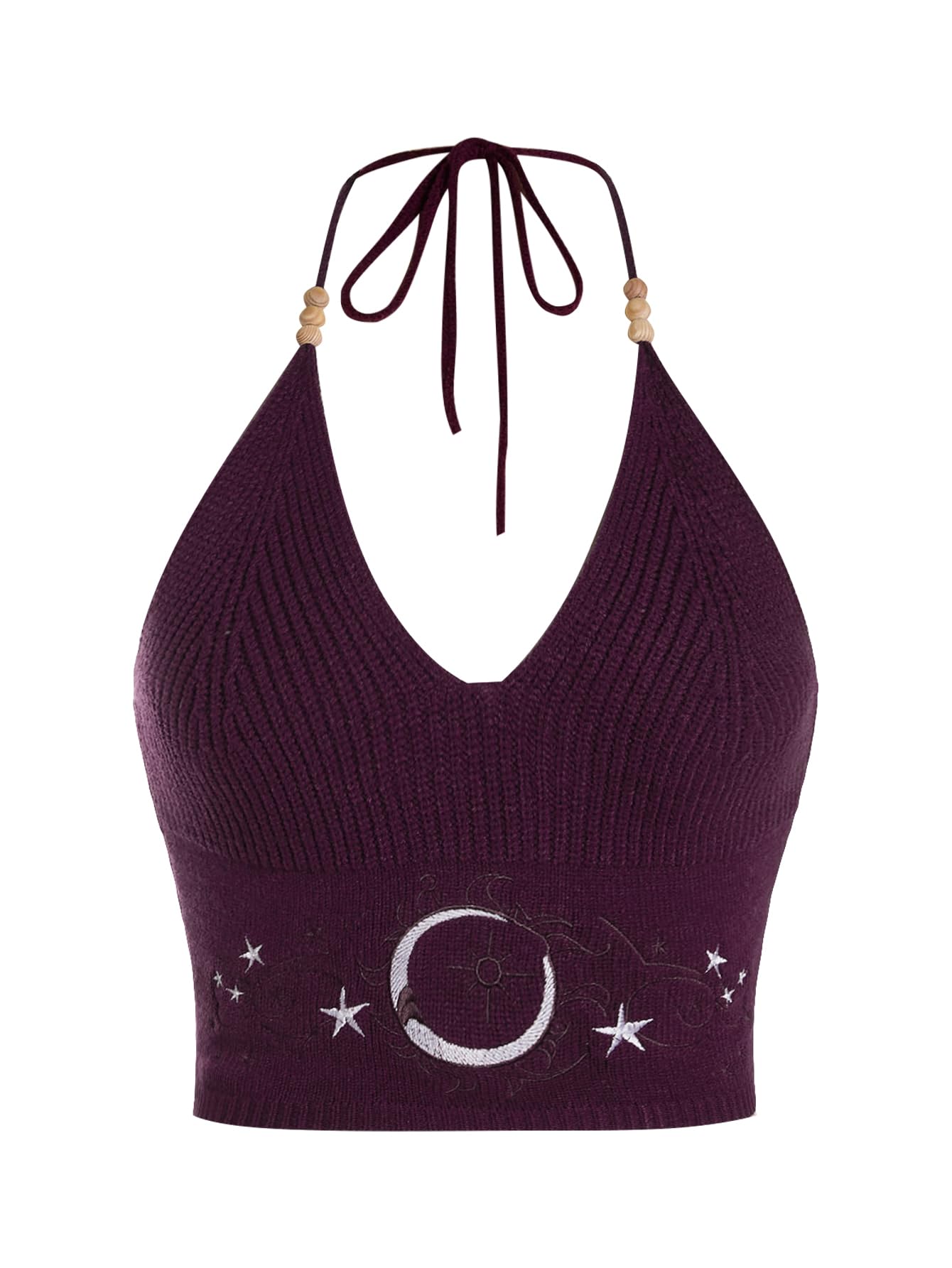 Verdusa Women's Y2k Halter Tops Embroidery Crop Top Western Cowgirl Shirts
