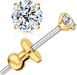 Limerencia Moissanite Stud Earrings, F136 Titanium Screw Back Earrings, D Color VVS1 Clarity Lab-created Moissanite Earrings, Hypoallergenic G23 Pure Titanium for Women Men Sensitive Ears