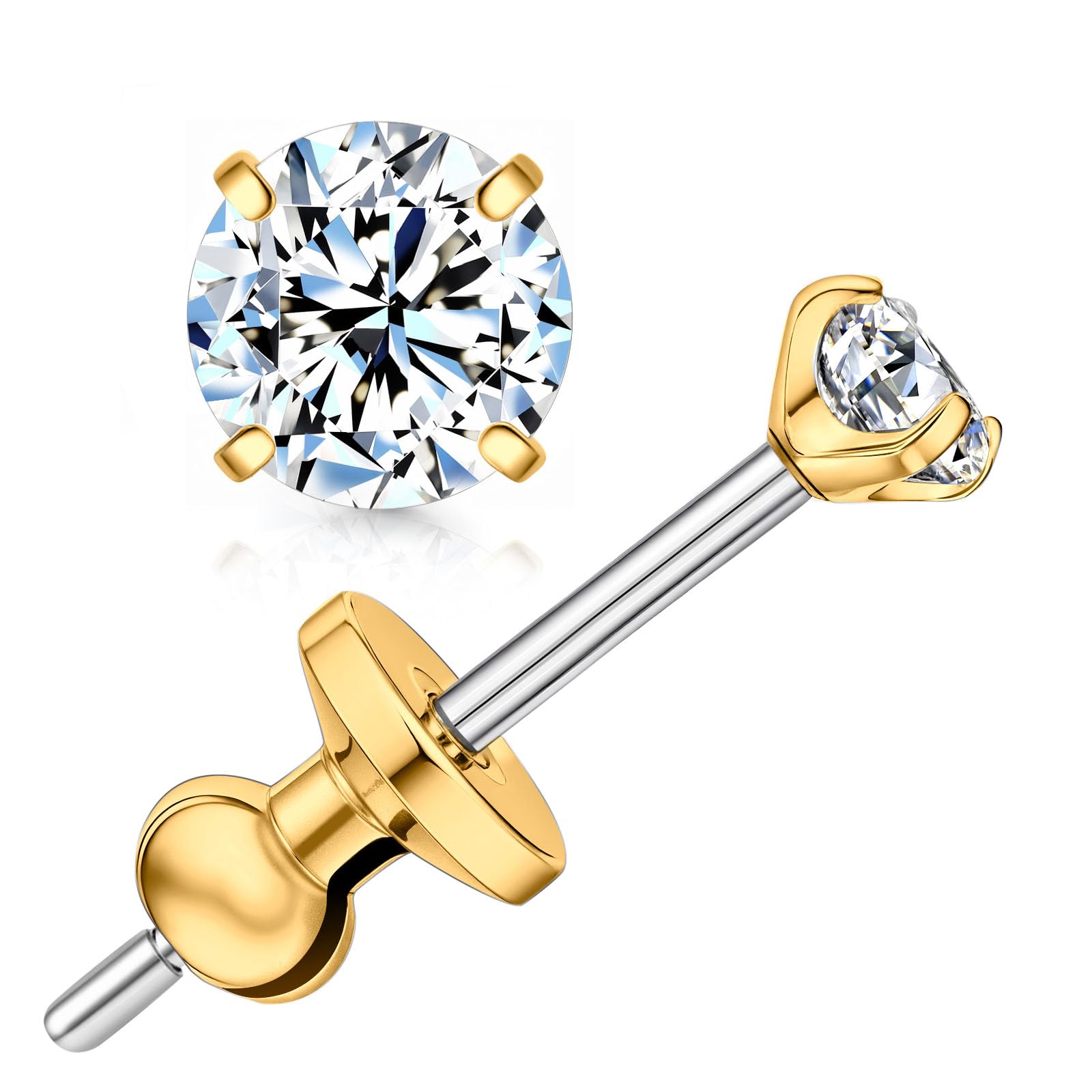 Limerencia Moissanite Stud Earrings, F136 Titanium Screw Back Earrings, D Color 