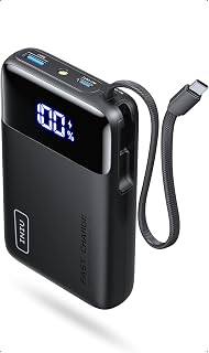 INIU 20000mAh Power Bank, Smaller 45W Fast Charging Travel Portable Charger | Flight-Safe, Built in USB-C Cable, Travel Essential, Battery Phone Pack for iPhone 18 17 16 Pro, Samsung S26, iPad etc