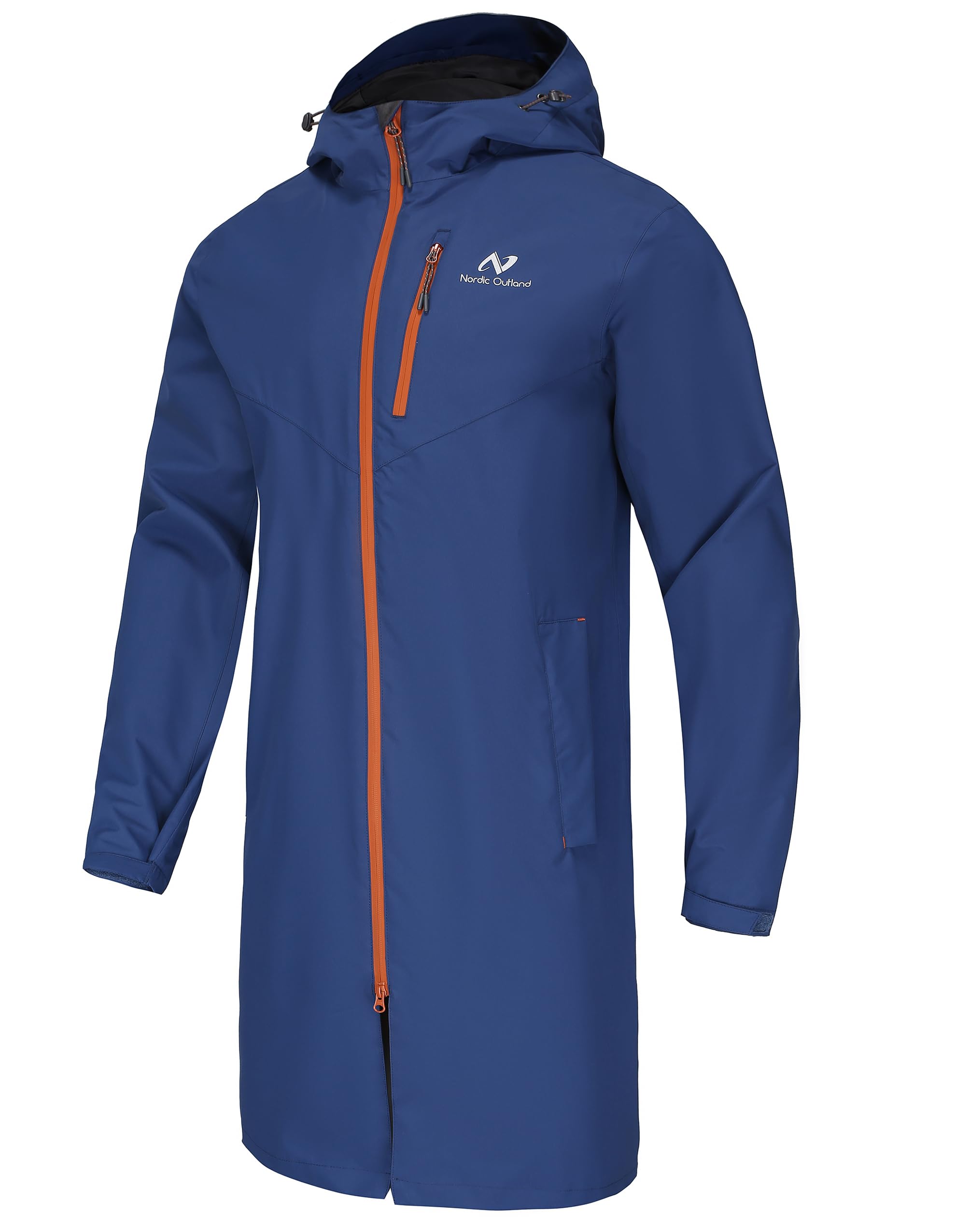 NORDIC OUTLAND Rain Jacket Men,Waterproof Breathable Long Raincoat with Hood Mes