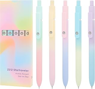 Gel Pens Retractable Fine Point 0.7mm, 5-Pack Black Gel Ink Pens Quick Dry for Office Journaling, Stylo Gel Noir Pointe Fine 0.7 mm Lot de 5 (Pastel-5PC)