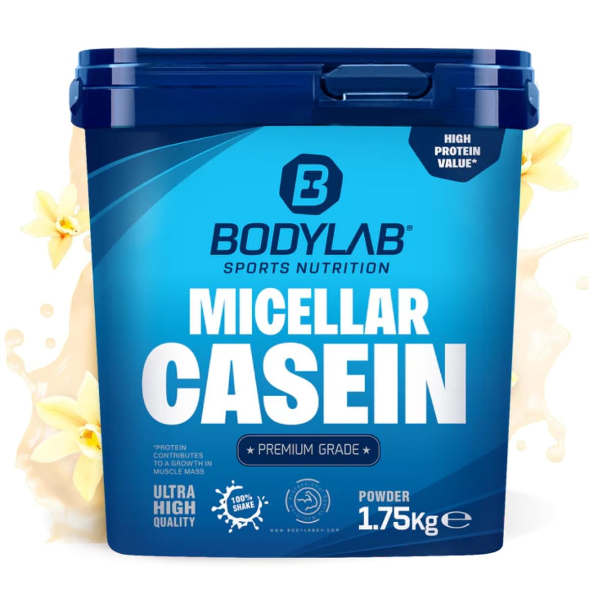 Bodylab24 Casein Micellar Vanille 1750g, 100% pures Casein, reich an BCAA-Aminos