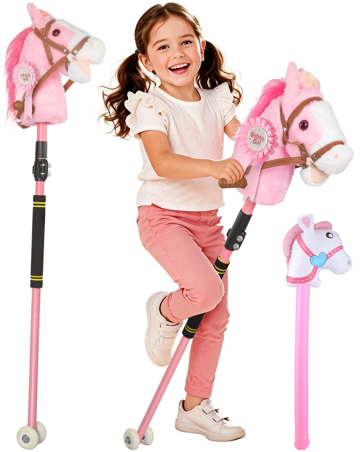 UEGHNS Horse Stick Toy, Hobby Horse on a Stick With Inflatable Stick Horse Glowi