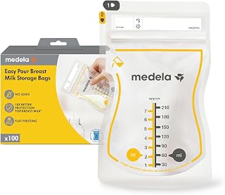 Medela Easy Pour Breast Milk Storage Bags, 100 Count, 7 oz/210 ml | Leakproof, One-Hand Easy Pour Spout, No Spills, Breast Milk Protection, Sanitized, Fast Freeze, BPA-Free Bags