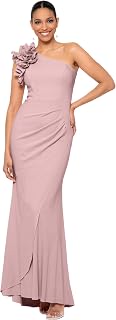 Xscape Women's One-Shoulder,Floor-Length, Scuba Crepe Dress, with Ruffle Detail (Petite) Special Occasion