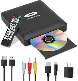Mini HD DVD Player with Hdmi, Multi Region DVD Player for Smart TV, HDMI/RCA Output Cable Included, 1080P, Breakpoint Memory, Built-in PAL/NTSC, CD Players for Home