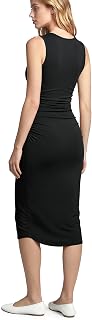 ODODOS Women's Side Shirred Midi Tank Dress Cloud Feeling Crewneck Sleeveless Bodycon Dress