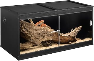 unipaws 110 Gallon Reptile Tank for Lizards, Bearded Dragon Enclosure Cage | 47" x 23.5" x 23" Tank, Stackable, Glass sliding Doors, 4 Cable Holes, Top Ventilation, Large Lockable Black Terrarium