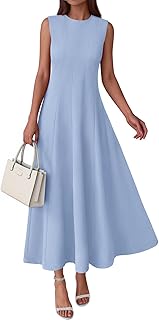 PRETTYGARDEN Maxi abiti estivi senza maniche girocollo per le donne 2026 elegante elegante semi formale una linea modesto abito da festa
