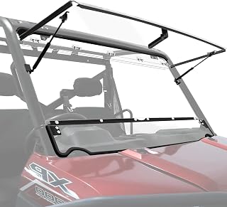 StarknightMT Flip Windshield Compatible with Polaris Ranger XP 1000/ Crew | 1000 2017-2026 XP 900, Hard Coated Scratch Resistant PC Front Full Window with Gas Struts, Rattle-Free, Fits Grab Bar, 2-In-1