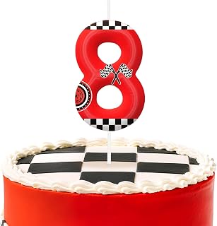 Red Number 8 Birthday Candles, Racing Cars Themed Cake Topper for Boys Girls Cake Decorations, Birthday Decorations Party Supplies, Number Candles for Party Decor