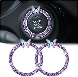 KHGUZ 2PCS Bling Crystal Car Engine Start Stop Decoration Ring, Purple | Crystal Rhinestone Engine Start Stop Ring, Bling Push Button Ignition Sticker, Car Interior Decor Accessories for Women Girls