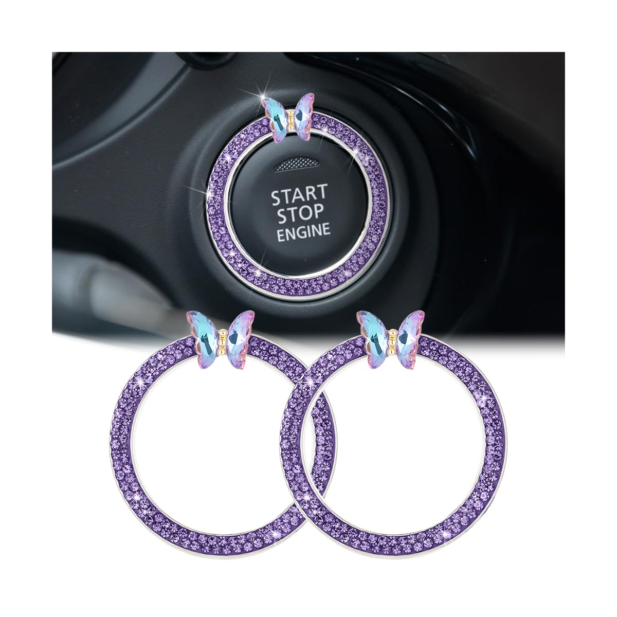 KHGUZ 2PCS Bling Crystal Car Engine Start Stop Decoration Ring, Purple | Crystal