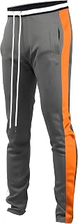 SCREENSHOT-S41700 Mens Hip Hop Premium Slim Fit Comfort Track Pants - Athletic Fitness Fashion Urban Lifestyle Streetwear Bottoms-Grey/Orange-Medium