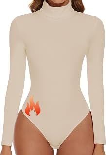 SHAPERIN Women's Turtleneck Bodysuit, Long-Sleeved Leotard, Turtle Neck