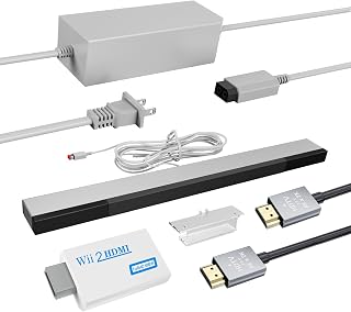 Sensor Bar + Wii HDMI Adapter + Composite Audio Video Cable + Power Adapter | LA NREUCETS 4 in 1 Wired Motion Sensor Bar + Wii to HDMI Converter + AC Power Supply Cord + AV Cable Video Game Accessories