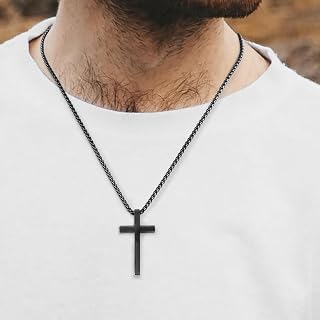 Black Stainless Steel Cross Pendant 16"-30" Necklace Minimalist Religious Jewelry for Men Women Religious Chain Accessories