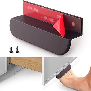 RVPEKUPE 1-Pack Under Cabinet Foot Pull for Trash Drawer, Matte Black 4" | Aluminum Hands-Free Toe Pull Opener with Soft EVA Pads for Kitchen Garbage Bin, Adhesive or Screw Mounting, Ergonomic Design
