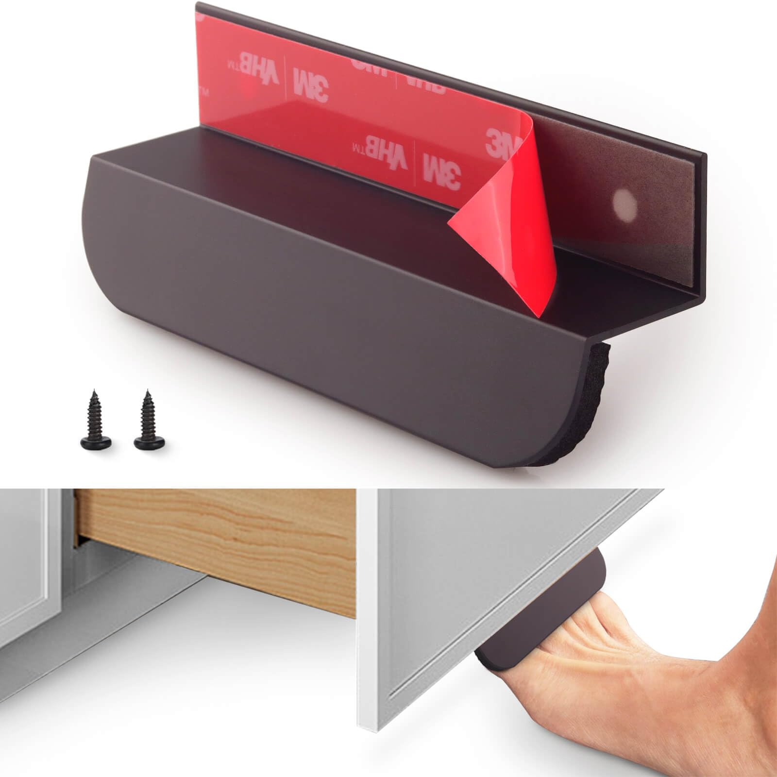 RVPEKUPE 1-Pack Under Cabinet Foot Pull for Trash Drawer, Matte Black 4" | Alumi