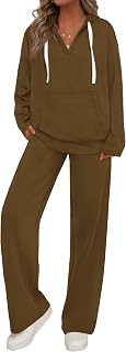 PRETTYGARDEN Tuta da donna in 2 pezzi tuta autunnale oversize scollo a V felpa con cappuccio gamba larga pantaloni della tuta da viaggio set lounge