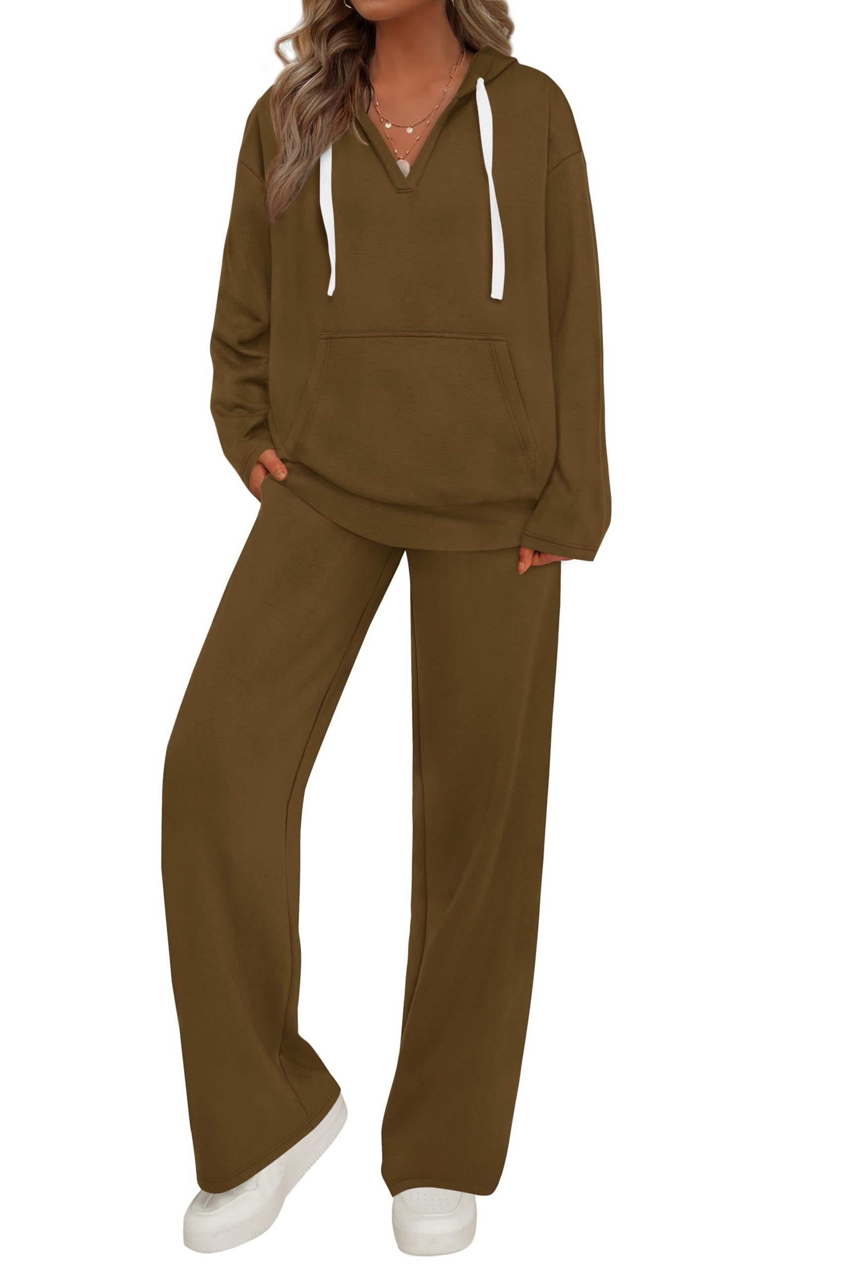 PRETTYGARDEN Tuta da donna in 2 pezzi tuta autunnale oversize scollo a V felpa c