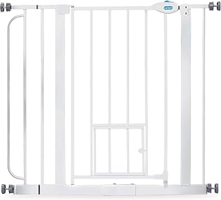 Carlson 29–36.5" Extra Wide Walk-Thru Dog Gate with Small Pet Door, White | Metal Pet Gate with Patented Small Pet Door, Pressure Mounted for Doorways, Hallways & Bottom of Stairs