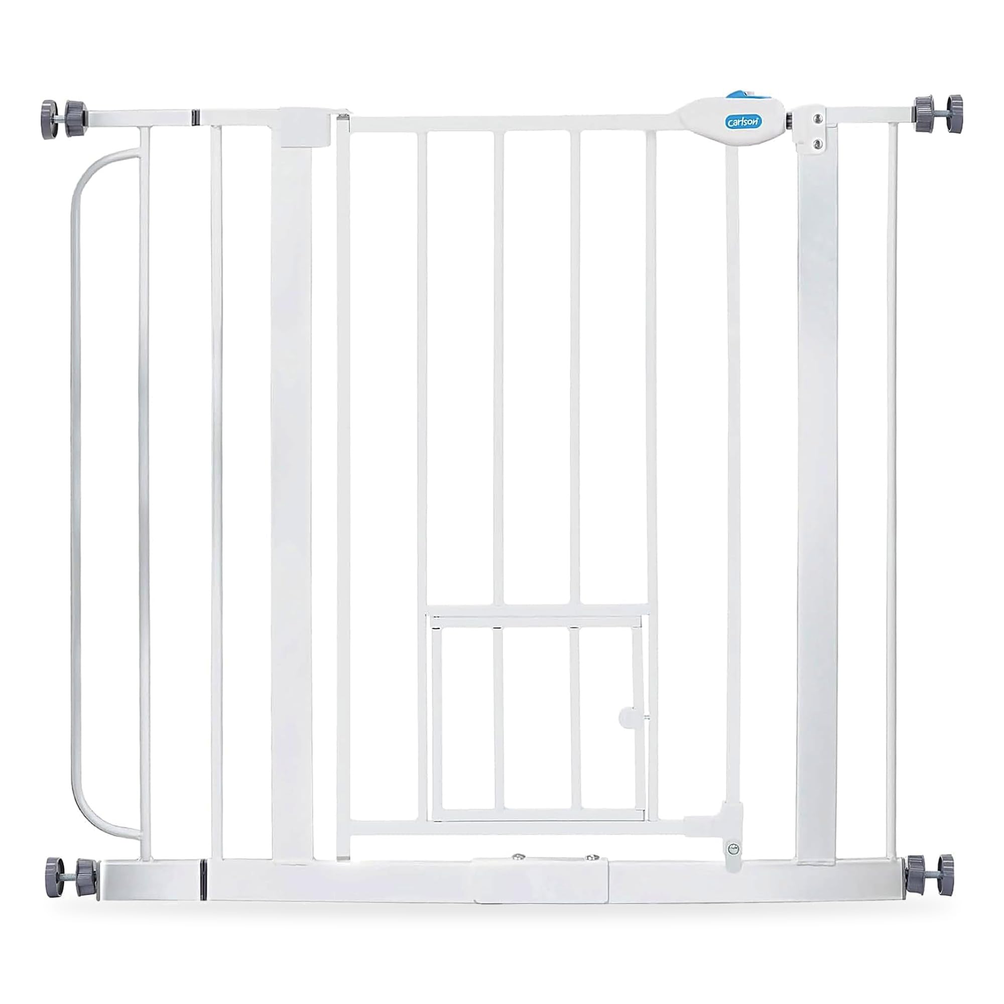 Carlson 29–36.5" Extra Wide Walk-Thru Dog Gate with Small Pet Door, White | Meta