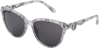 Betsey Johnson Women's Serpentine Sunglasses Cateye, Purple Crystal with Oil Slick Snakes, 56mm, Grey Snakeskin, 56mm