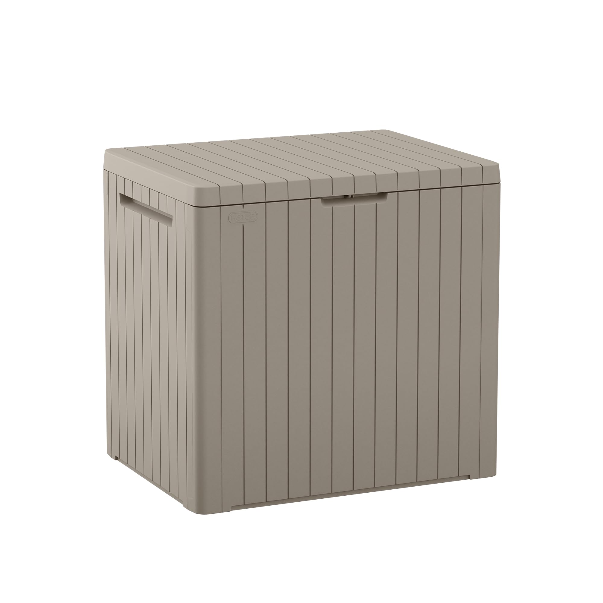 Keter City 30 Gal Outdoor Storage Box and Patio Side Table | Beige, Resin, Compa