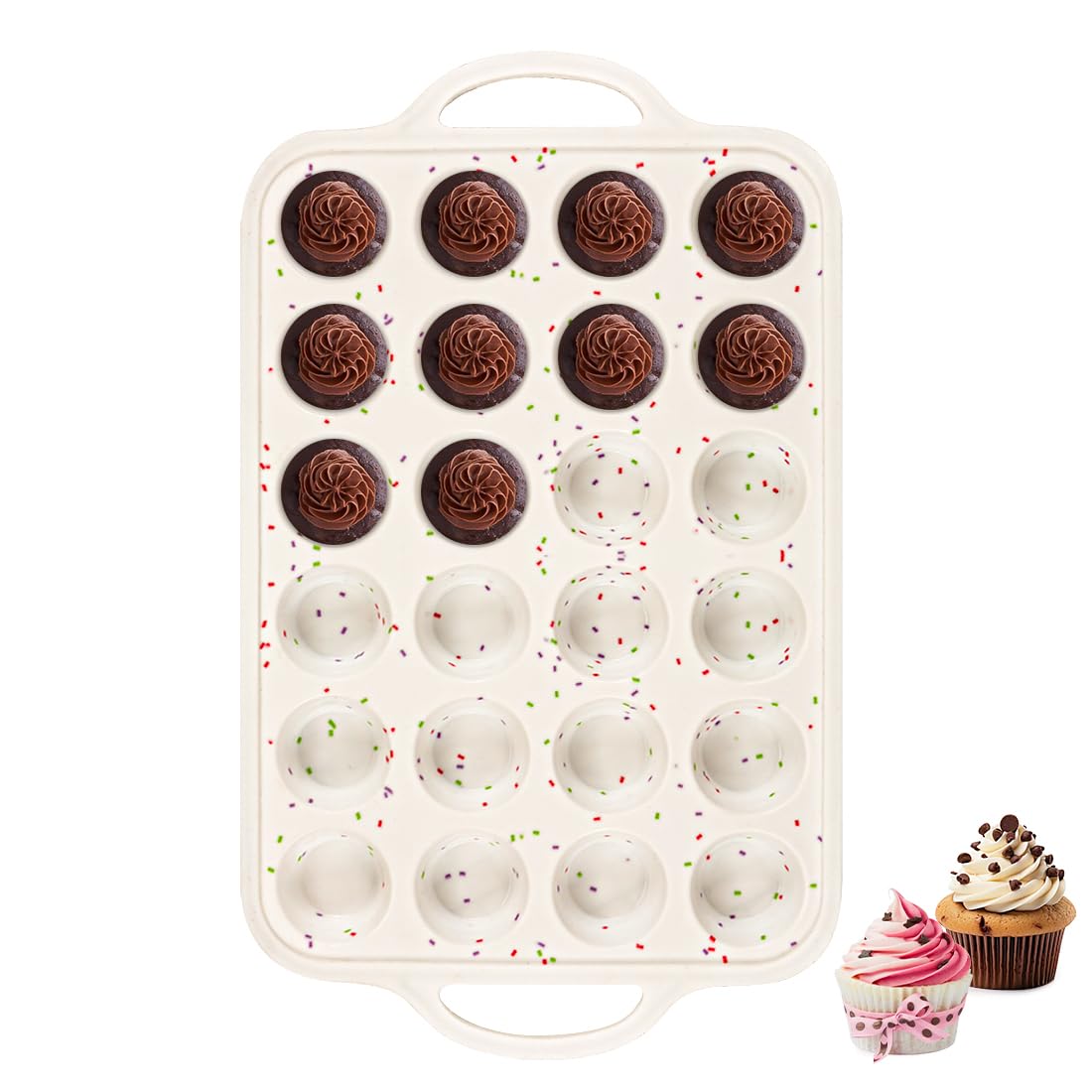 Fimary Silicone Mini Muffin Pan With Metal Reinforced Frame - 24 Cups Durable Si