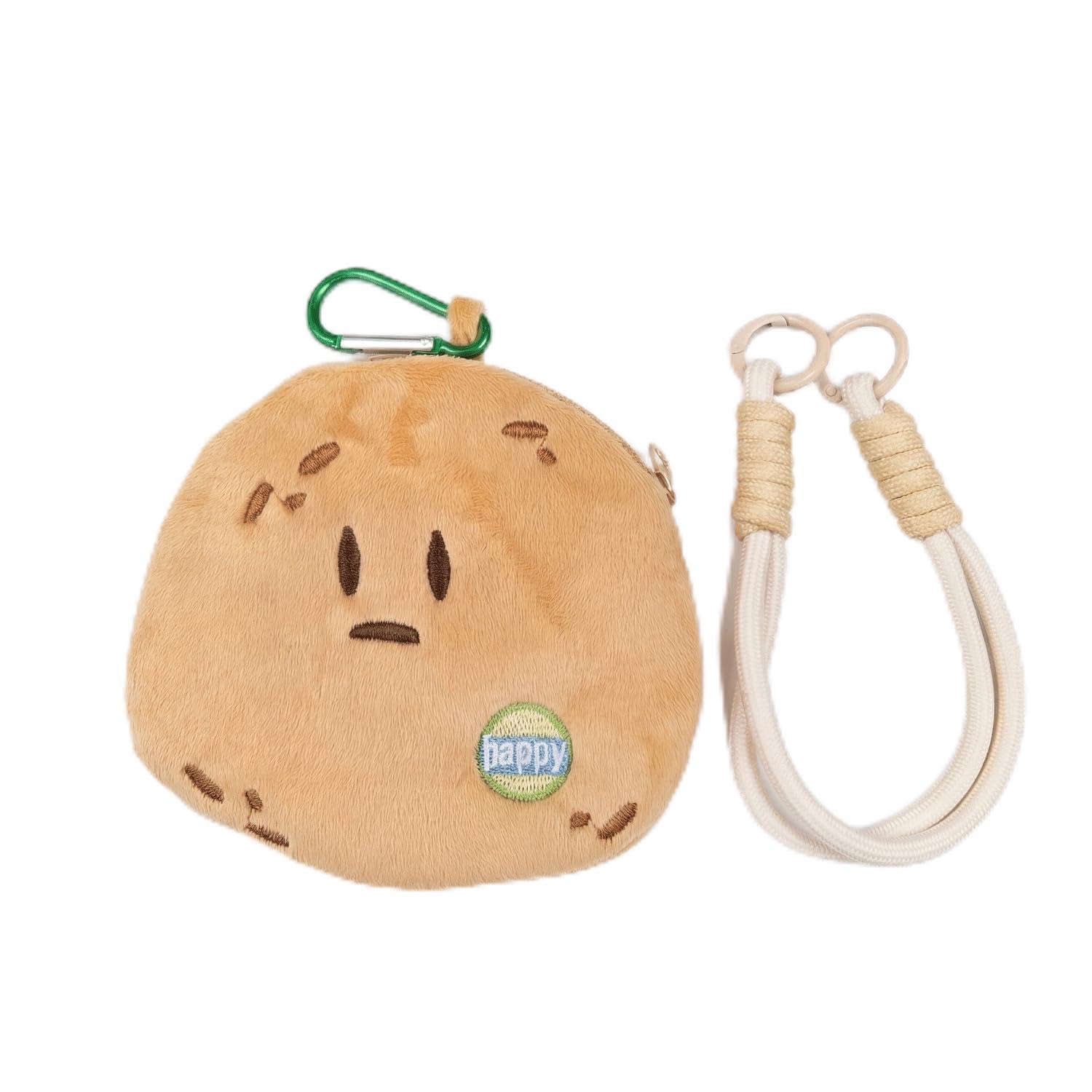 Cute Kawaii Plush Coin Purse with Wristlet Keychain and Mini Zipper Bag, Funny F