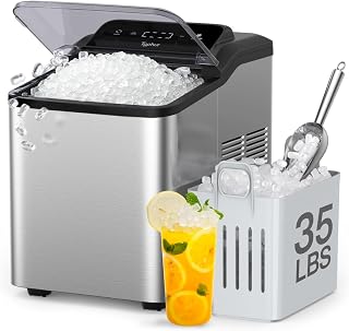 Typhur Nugget Ice Maker Countertop, Self-Cleaning Pump, 35lb/24H, Stainless | Crushed Pebble Ice Machine with Pellet Ice, 8 Packs Cleaner, Dual Ice Scoops, Compact Design for Home, Kitchen, Party, RV
