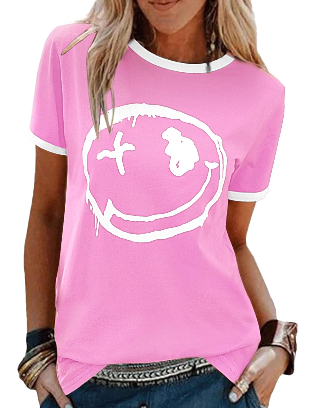 heekpek Women's T-Shirt Short Sleeve T-Shirt Cotton Top Blouse Summer Crew Neck 