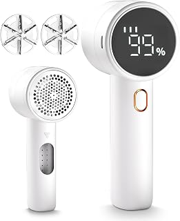 Fabric Shaver, Lint Remover Rechargeable, Electric Portable Sweater Defuzzer with 3 Speeds, 6 Leaf Blades, Digital LED Display to Remove Pilling for Sweater, Clothes, Couch, Blanket, Furniture